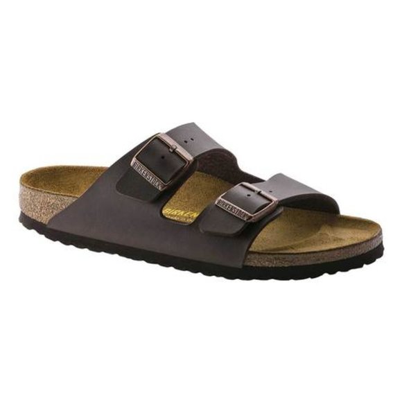 Birkenstock Shoes - Birkenstock Unisex Arizona Two-strap Buckle Slide Footbed Sandal Dark Brown